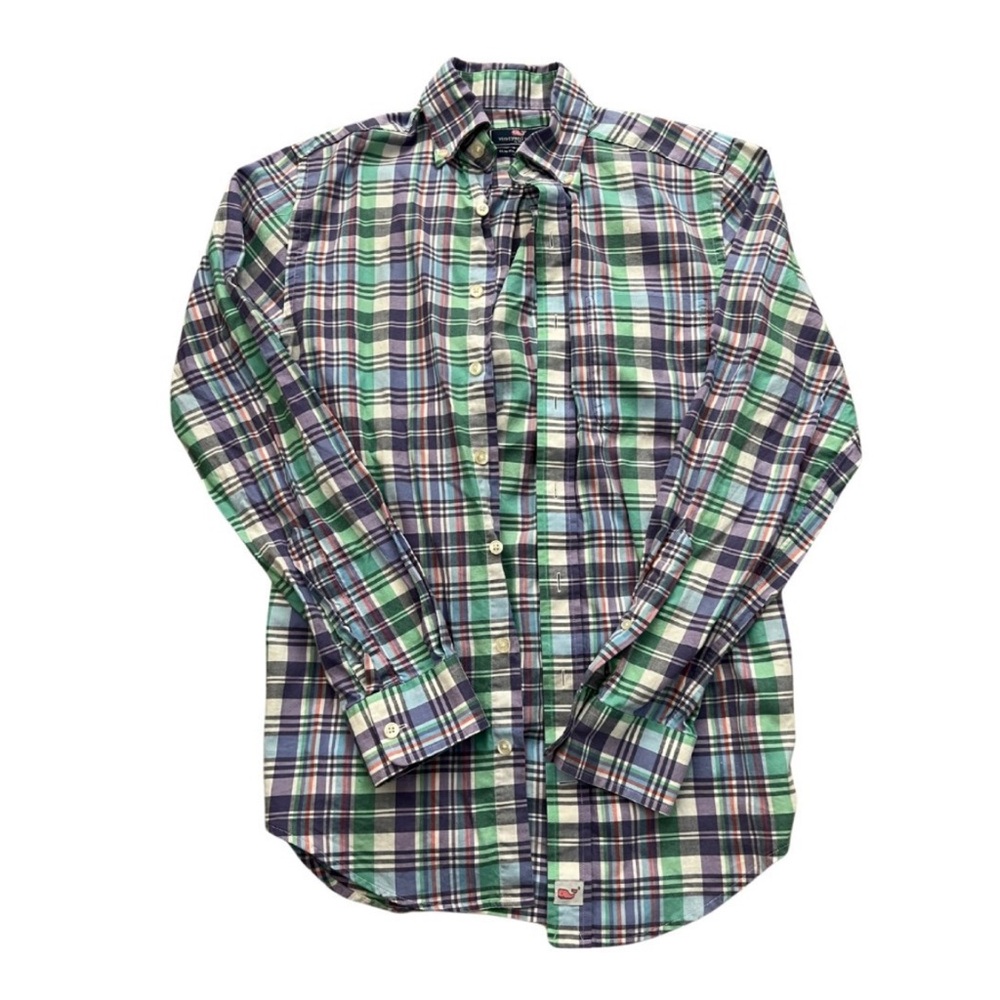 Vineyard Vines Green and Blue Casual Button Down Shirt